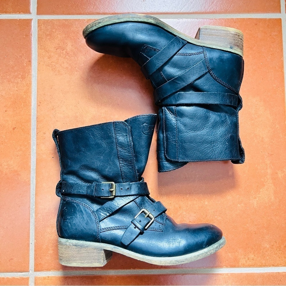 RALPH LAUREN THEA VINTAGE BLK DOUBLE BUCKLE LEATHER BOOT SZ 8